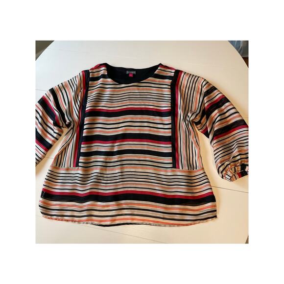 Vince Camuto Top Blouse Striped Long Sleeves Sz 1X Lined Orange Black Beige - Picture 7 of 11
